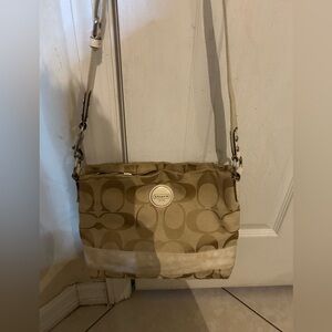 Coach stripe monogram canvas crossbody beige & white